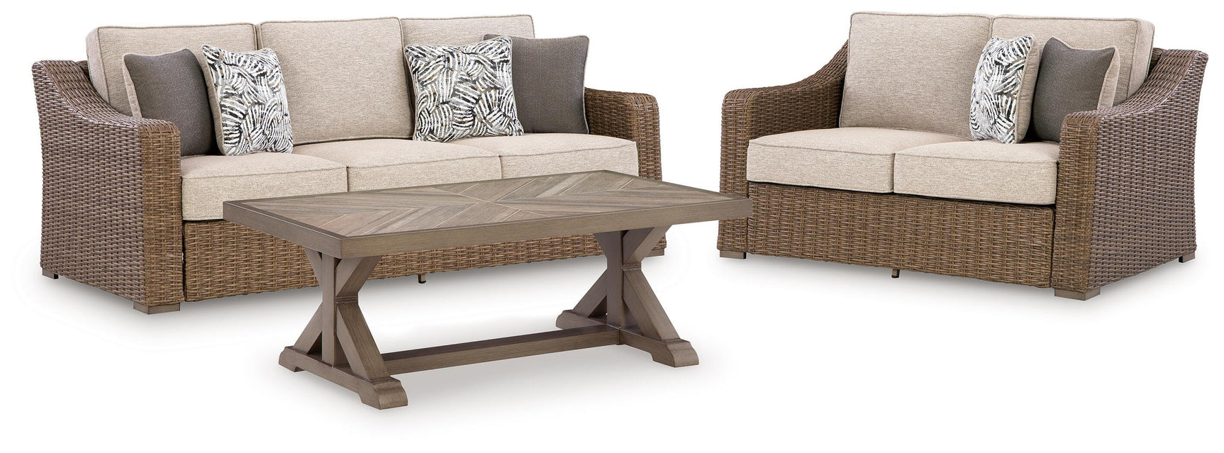Laguna Beige Heights Outdoor Sofa and Loveseat with Coffee Table