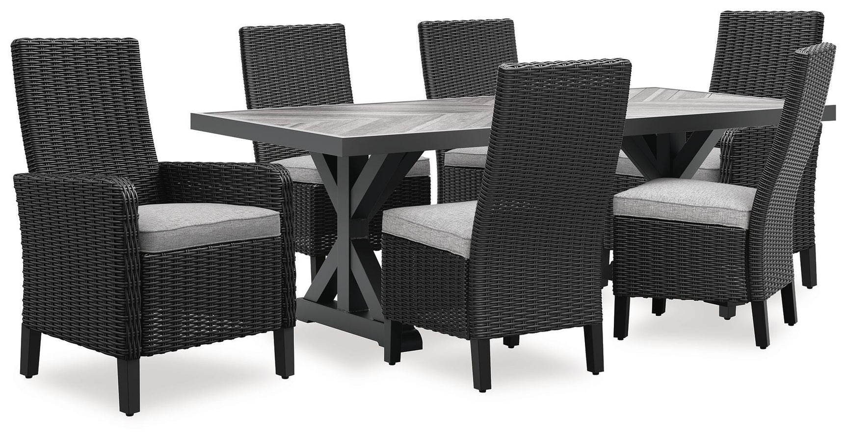 Beachcroft Black/Light Gray Outdoor Dining Table and 6 Chairs
