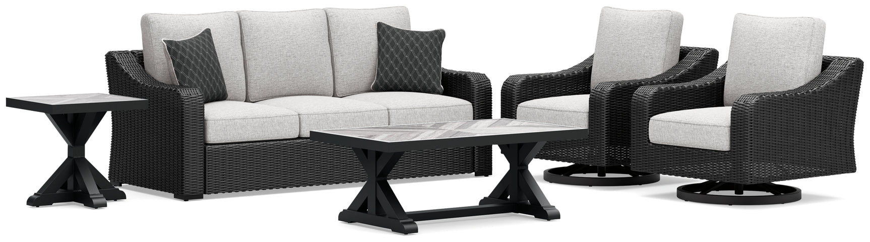Beachcroft Black/Light Gray Outdoor Sofa and  2 Lounge Chairs with Coffee Table and 2 End Tables