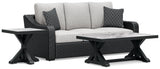 Beachcroft Black/Light Gray Outdoor Sofa with Coffee Table and End Table