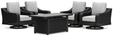 Beachcroft Black/Light Gray Outdoor Fire Pit Table and 4 Chairs