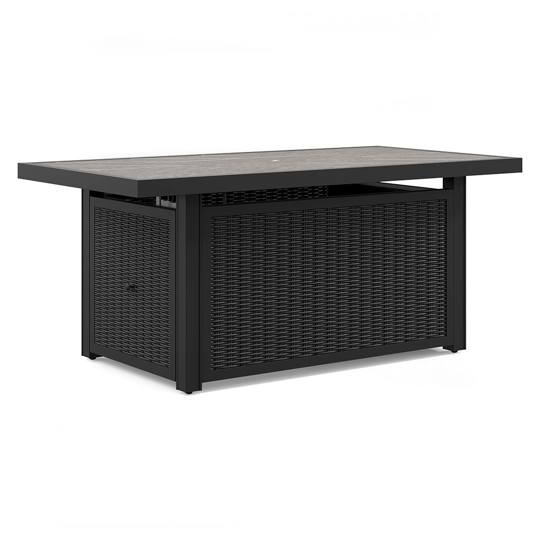 Beachcroft Black/Light Gray Outdoor Fire Pit Table and 4 Chairs