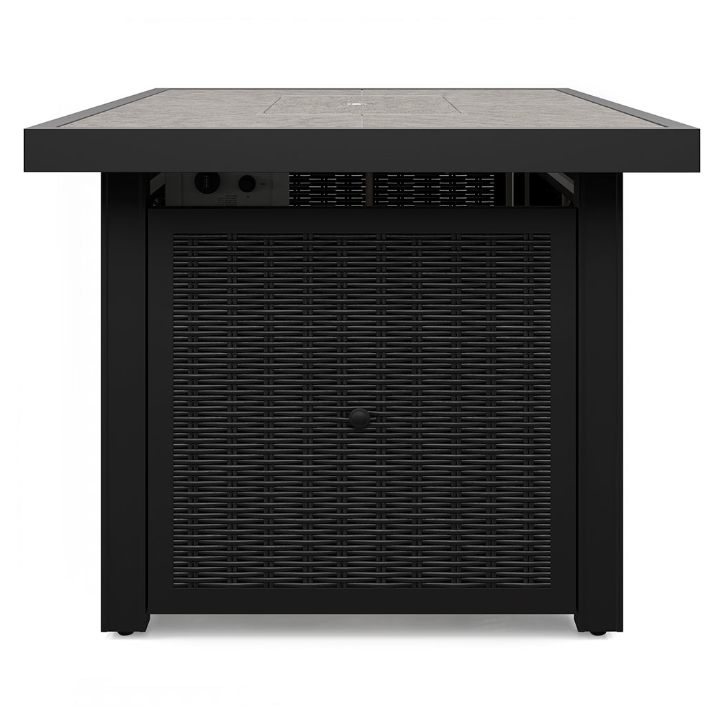 Beachcroft Black/Light Gray Outdoor Fire Pit Table and 4 Chairs