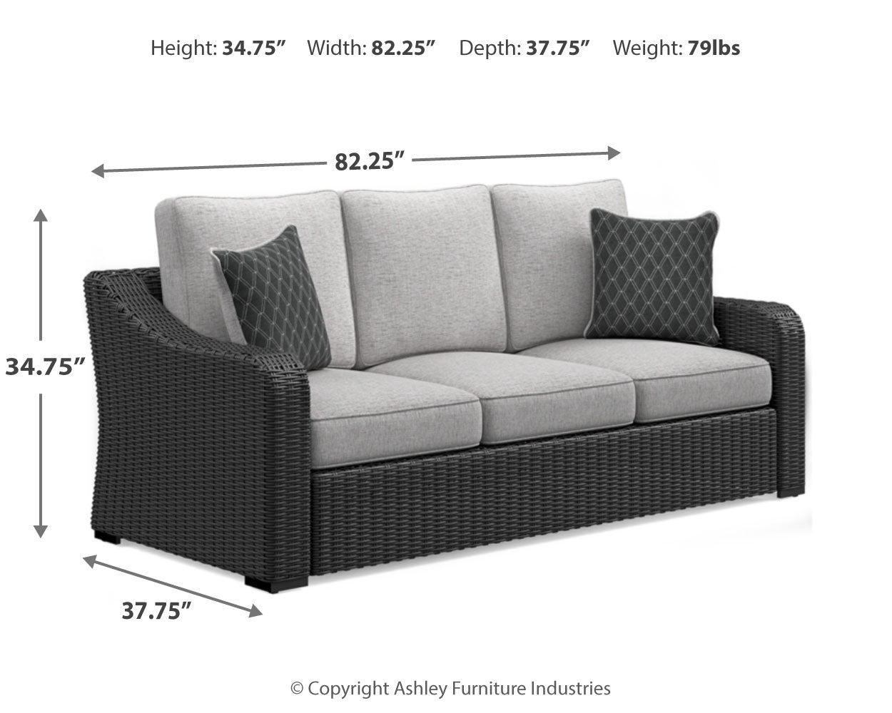 Beachcroft Black/Light Gray Outdoor Sofa and  2 Lounge Chairs with Coffee Table and 2 End Tables
