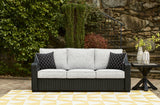 Beachcroft Black/Light Gray Outdoor Sofa with Coffee Table and End Table