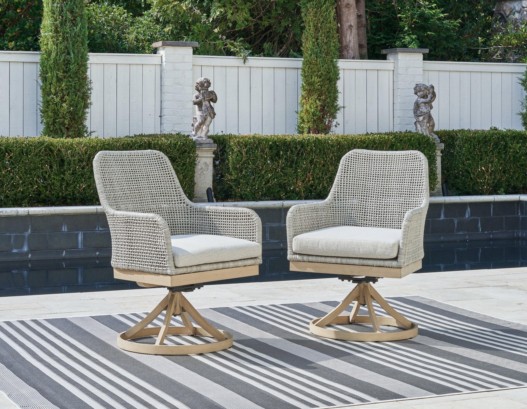 Seton Creek Gray Outdoor Swivel Dining Chairs - Set of 2