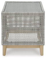 Seton Creek Gray Resin Wicker Outdoor End Table with Glass Top