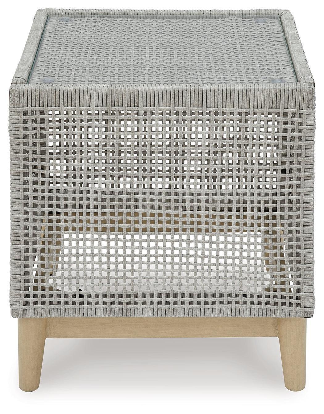 Seton Creek Gray Resin Wicker Outdoor End Table with Glass Top