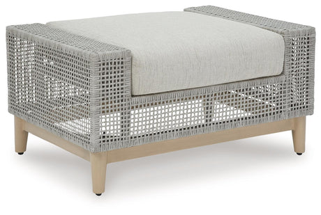 Seton Creek Gray Outdoor Ottoman With Cushion - Ella Furniture
