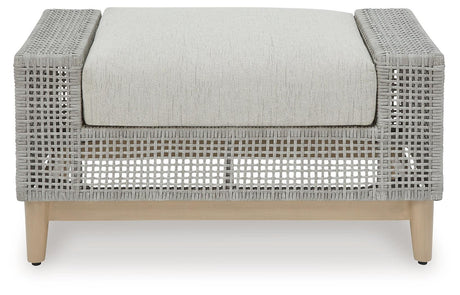 Seton Creek Gray Outdoor Ottoman With Cushion - Ella Furniture