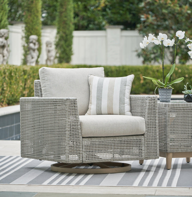 Seton Creek Gray Outdoor Swivel Lounge With Cushion - Ella Furniture