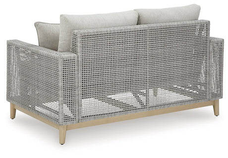 Seton Creek Gray Outdoor Loveseat With Cushion - Ella Furniture