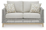 Seton Creek Gray Outdoor Loveseat With Cushion - Ella Furniture