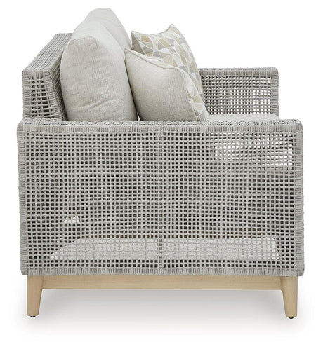 Seton Creek Gray Outdoor Loveseat With Cushion - Ella Furniture