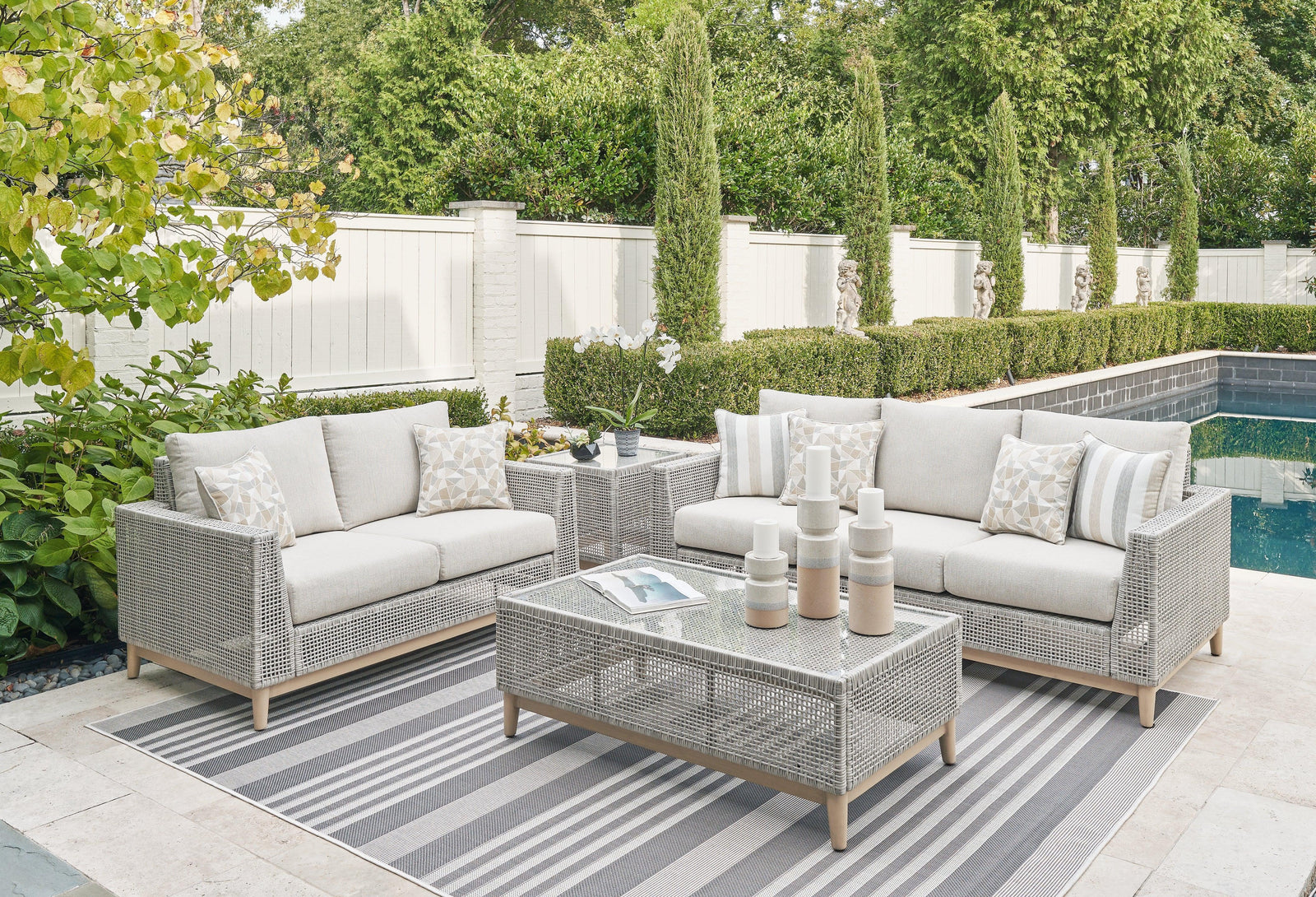 Seton Gray Creek Outdoor Sofa and Loveseat with Coffee Table