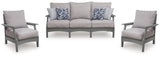 Cove Gray Beach Outdoor Sofa with 2 Lounge Chairs