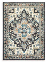 Leningston Black/Cream/Blue 5' x 7' Washable Rug