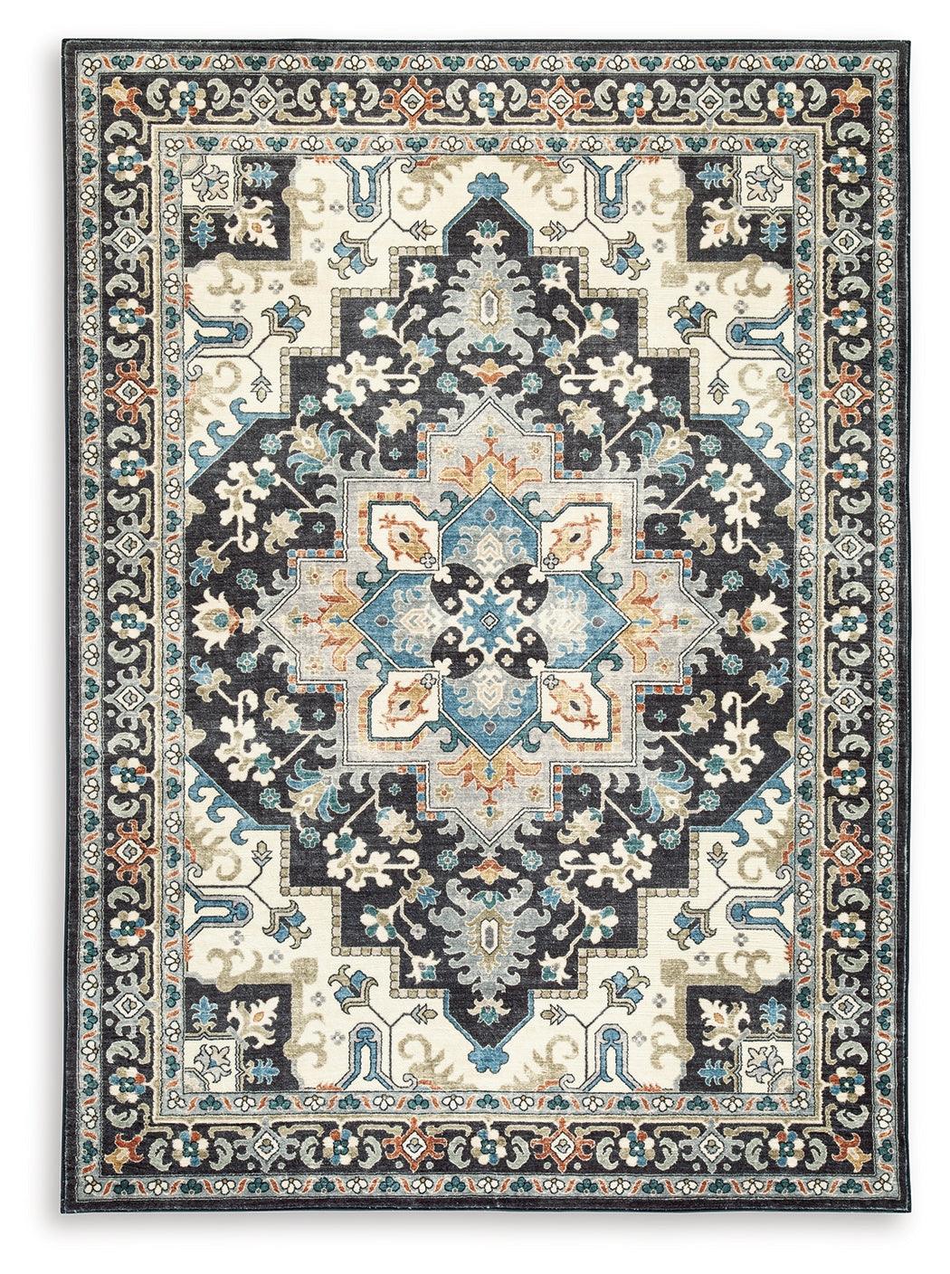 Leningston Black/Cream/Blue 8' x 10' Washable Rug