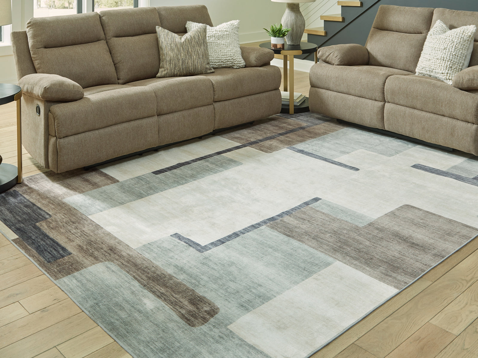 Larkport Cream/Brown/Gray Washable 8' x 10' Area Rug