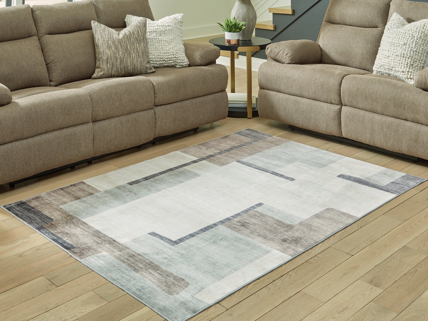 Larkport Cream/Brown/Gray Washable 5' x 7' Area Rug