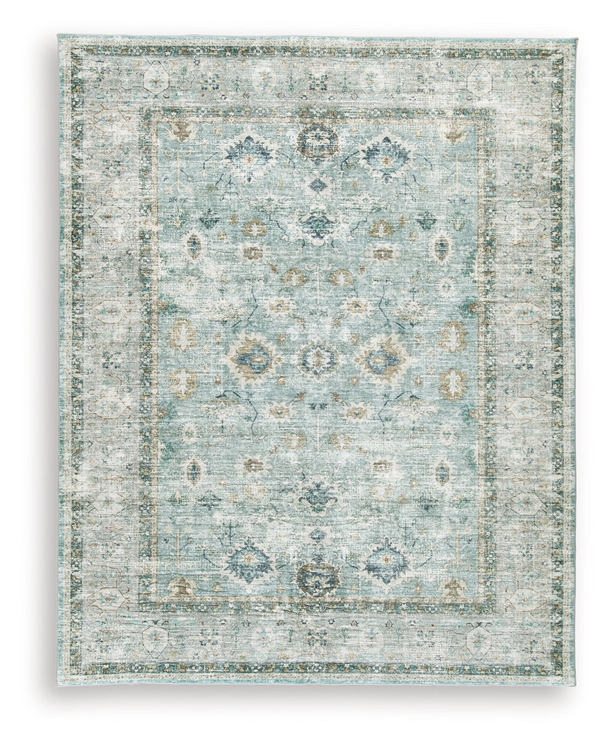 Ladstoney Teal/Beige/Ochre 7'6" X 9'6" Memory Foam Area Rug