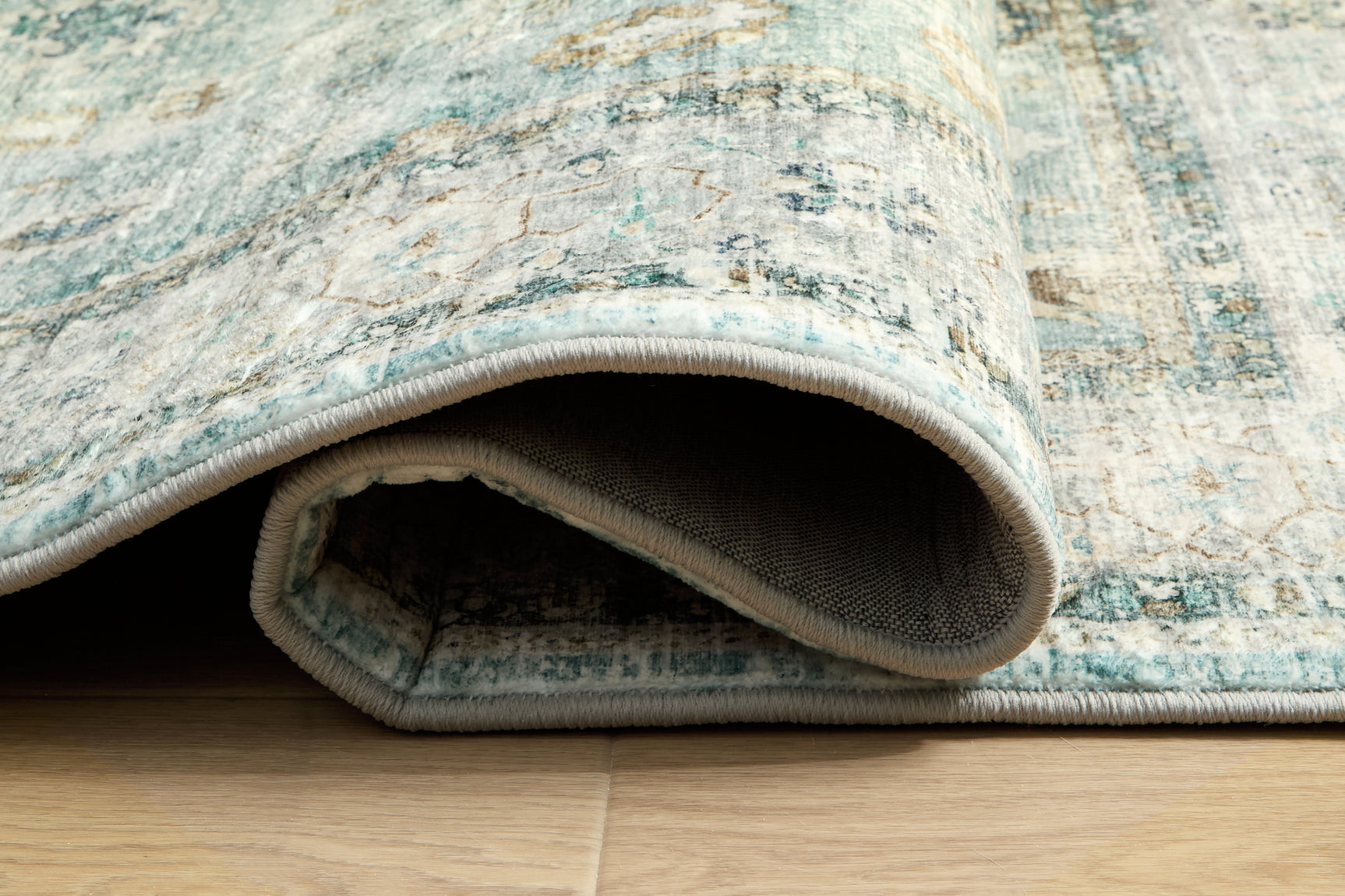 Ladstoney Teal/Beige/Ochre 7'6" X 9'6" Memory Foam Area Rug