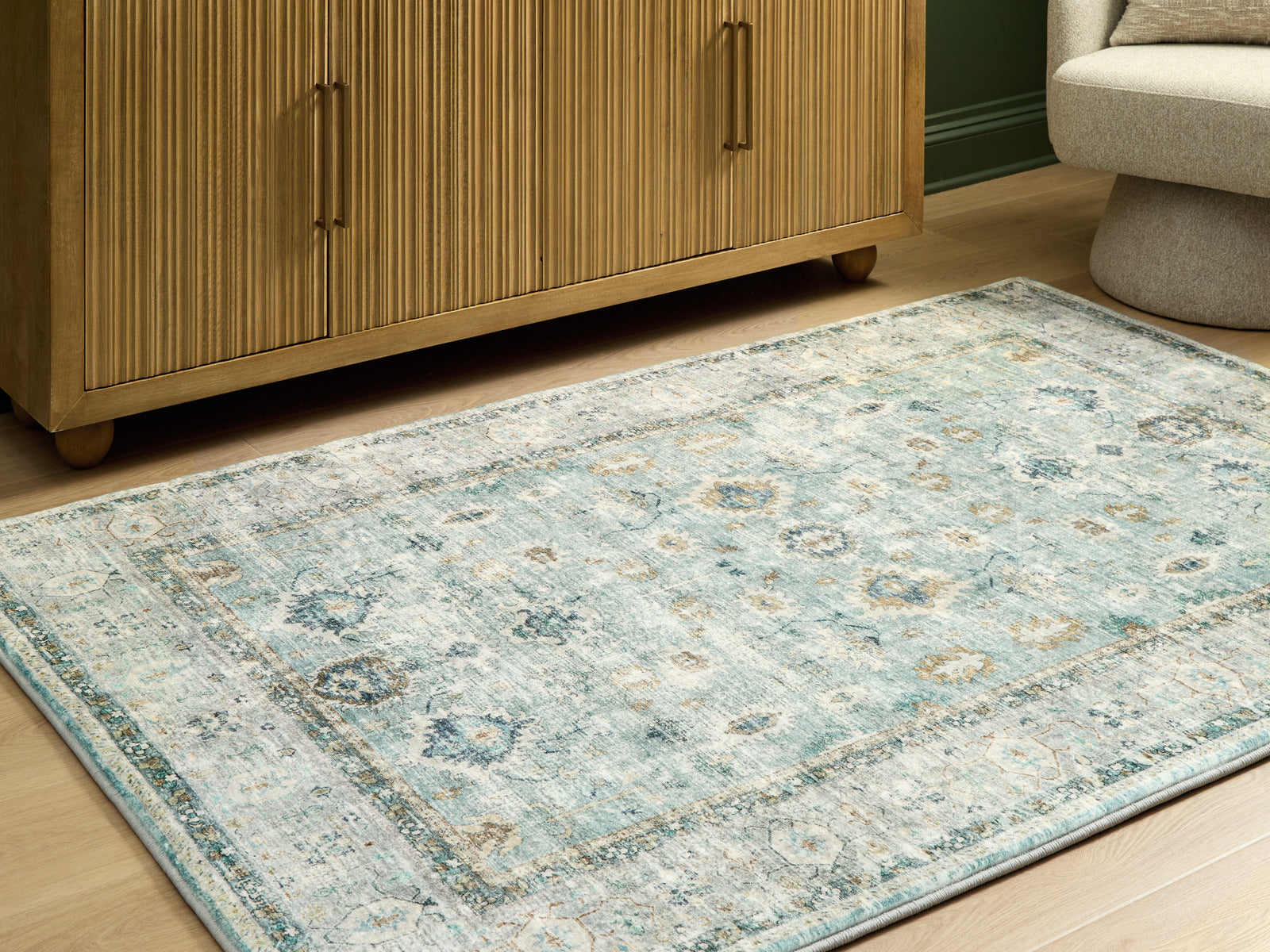 Ladstoney Teal/Beige/Ochre 5' x 7' Memory Foam Area Rug