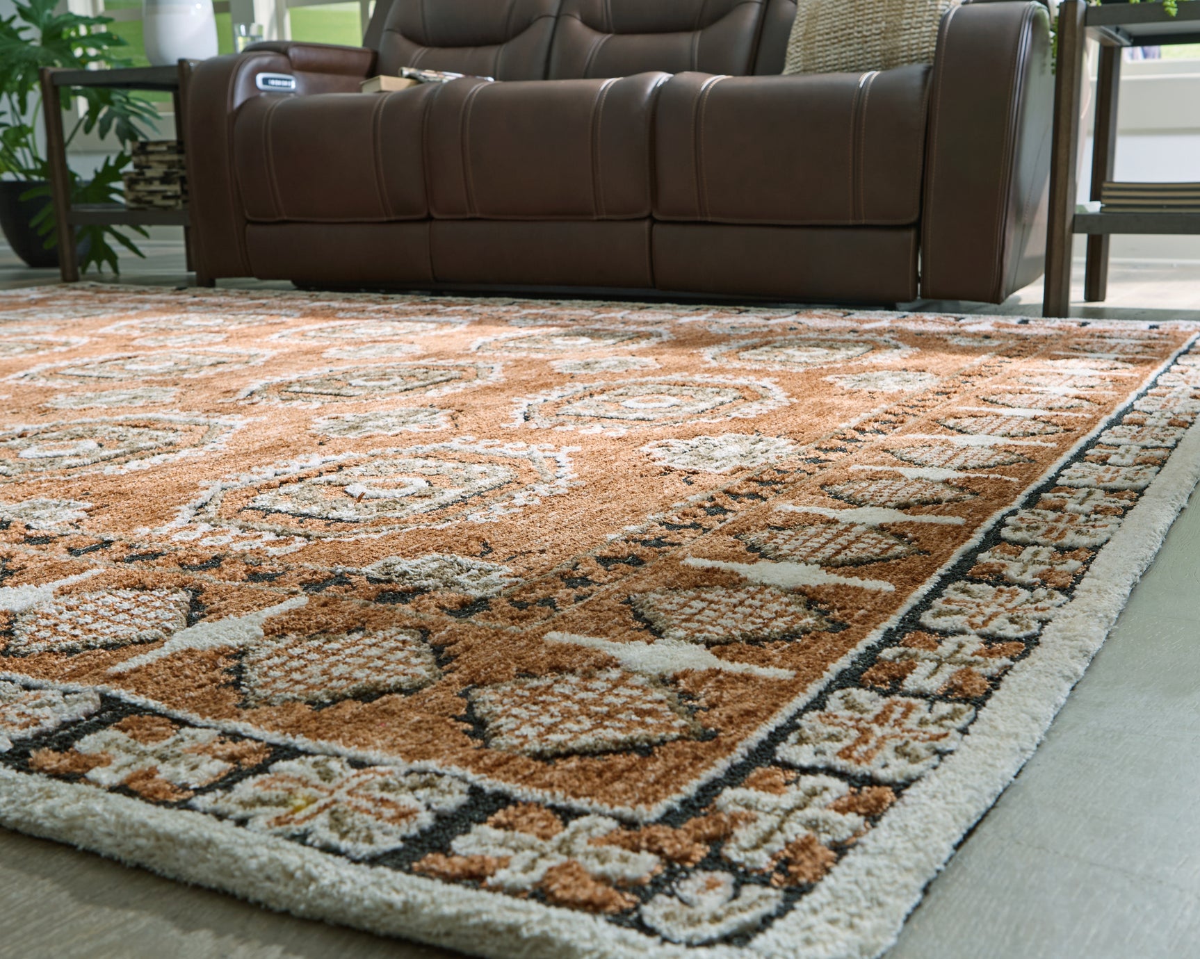 Qaabiz Sienna/Ivory/Black 7'8" x 10' Area Rug