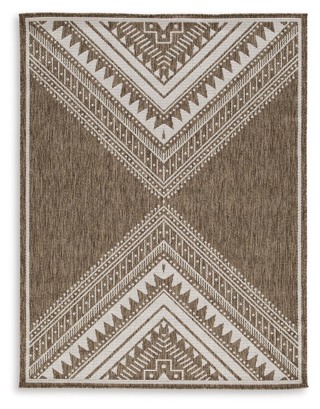 Dunsler Brown and Cream 8' x 10' Indoor/Outdoor Rug
