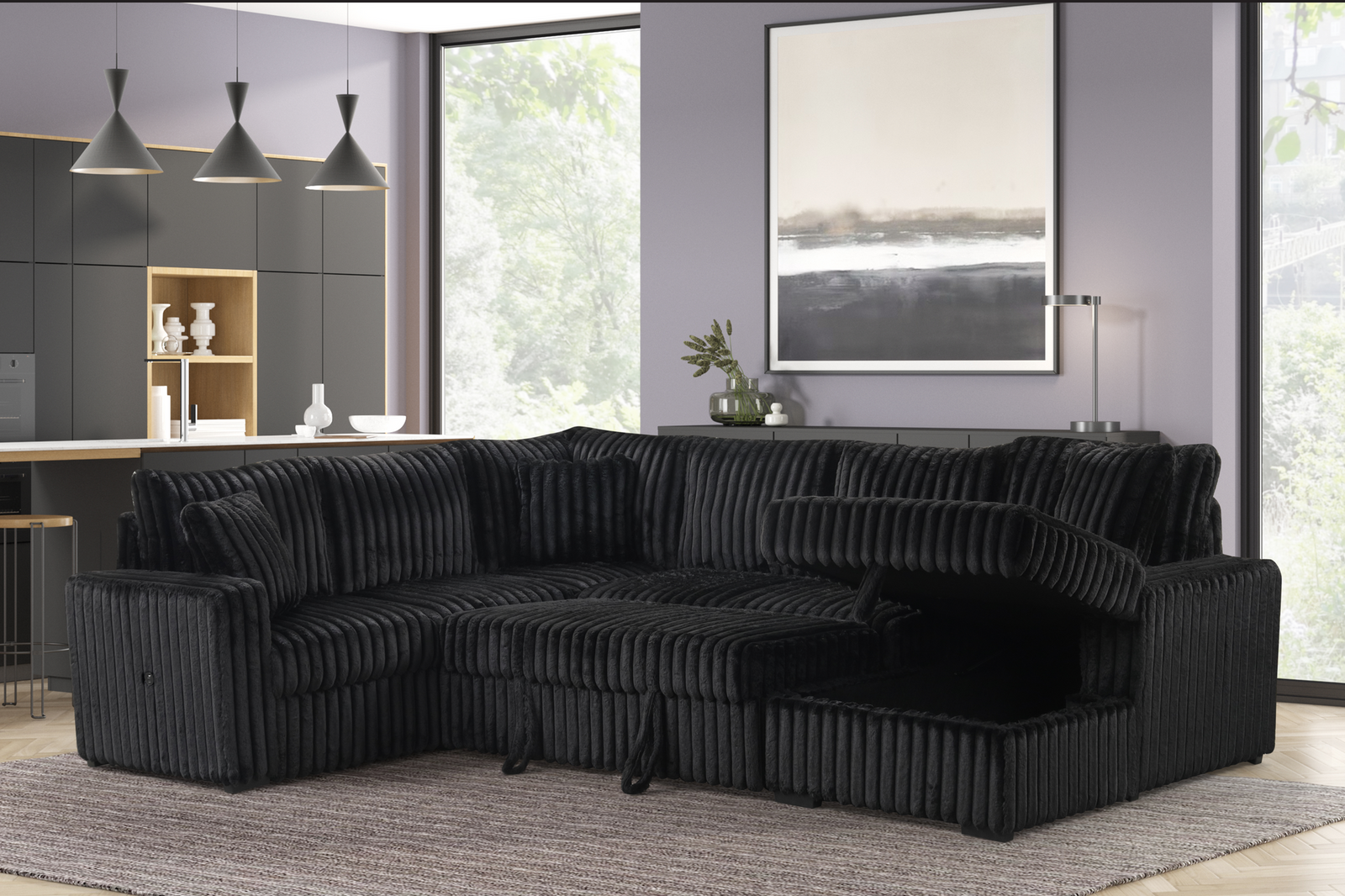 Raha II Black Storage Sectional