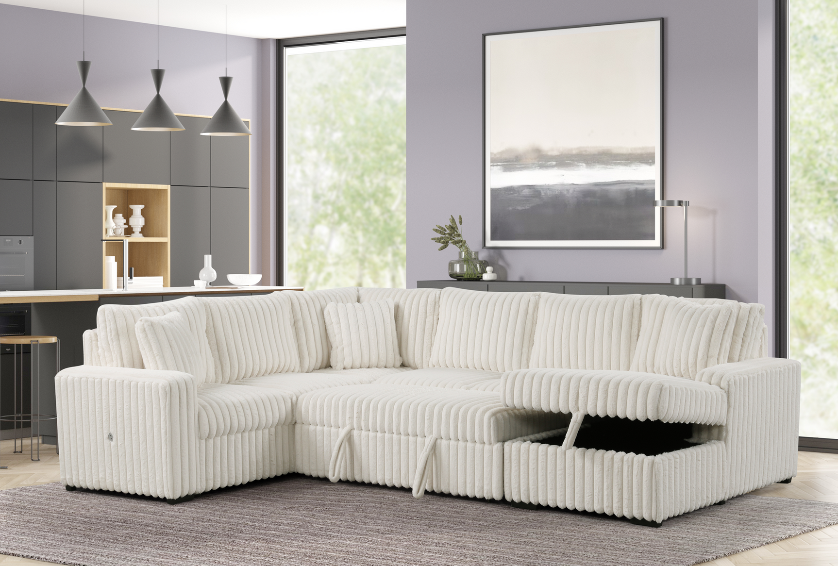 Raha II White Storage Sectional