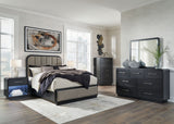 Rowanbeck Gray Black Upholstered Panel Bedroom Set