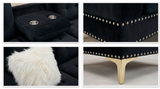 Joy II Black Velvet Sectional with Gold Accents, Storage Ottoman, and Cupholder Table view 2