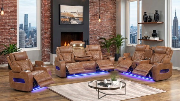 Skyline Brown Leather 3-Piece Reclining Set