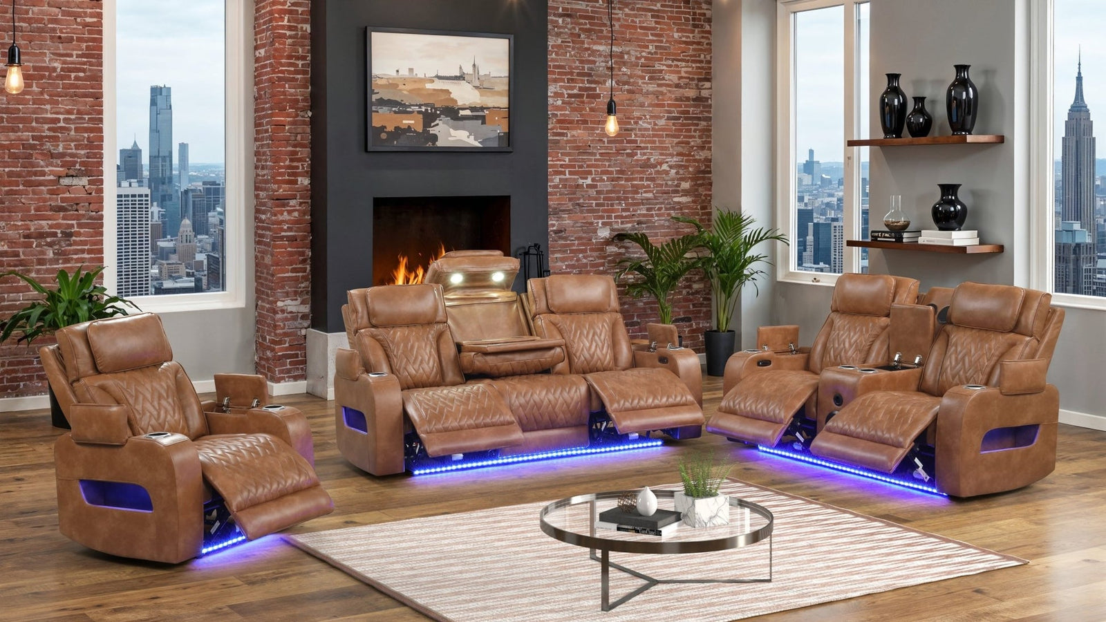 Skyline Brown Leather 3-Piece Reclining Set