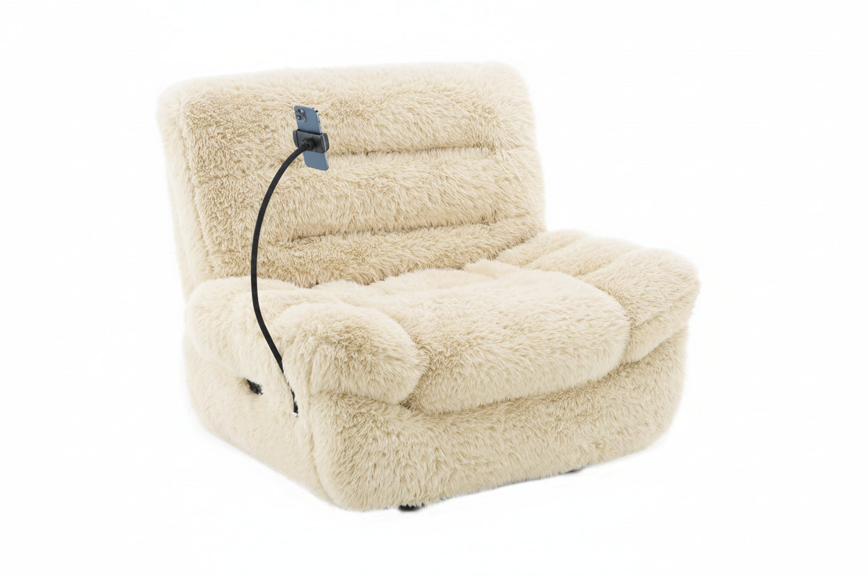 Ferland Beige Faux-Fur Reclining Sofa, Loveseat, and Recliner Set view 2