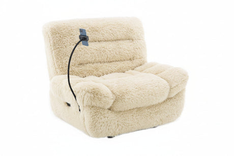 Ferland Beige Faux-Fur Reclining Sofa, Loveseat, and Recliner Set view 2