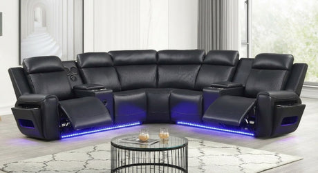 Galaxy Black Air Leather Reclining Sectional with Bluetooth Speakers and LED Lighting from Ella Furniture
