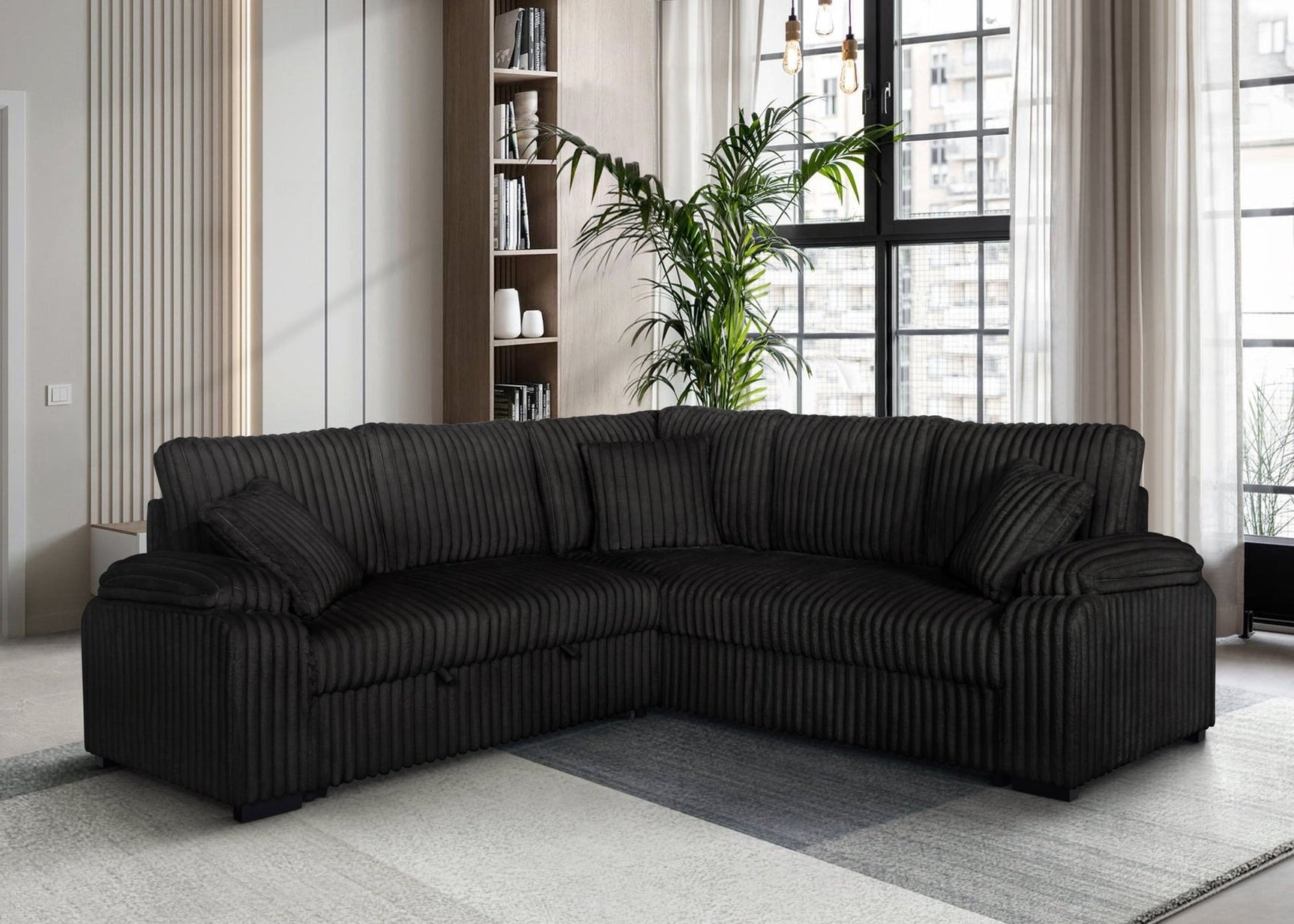Neeha Black Corduroy Fabric Sectional