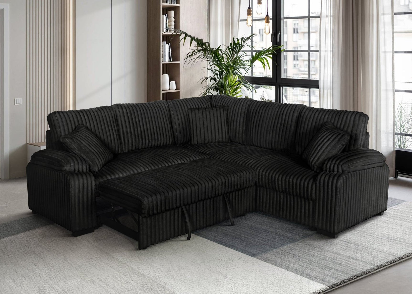 Neeha Black Corduroy Fabric Sectional