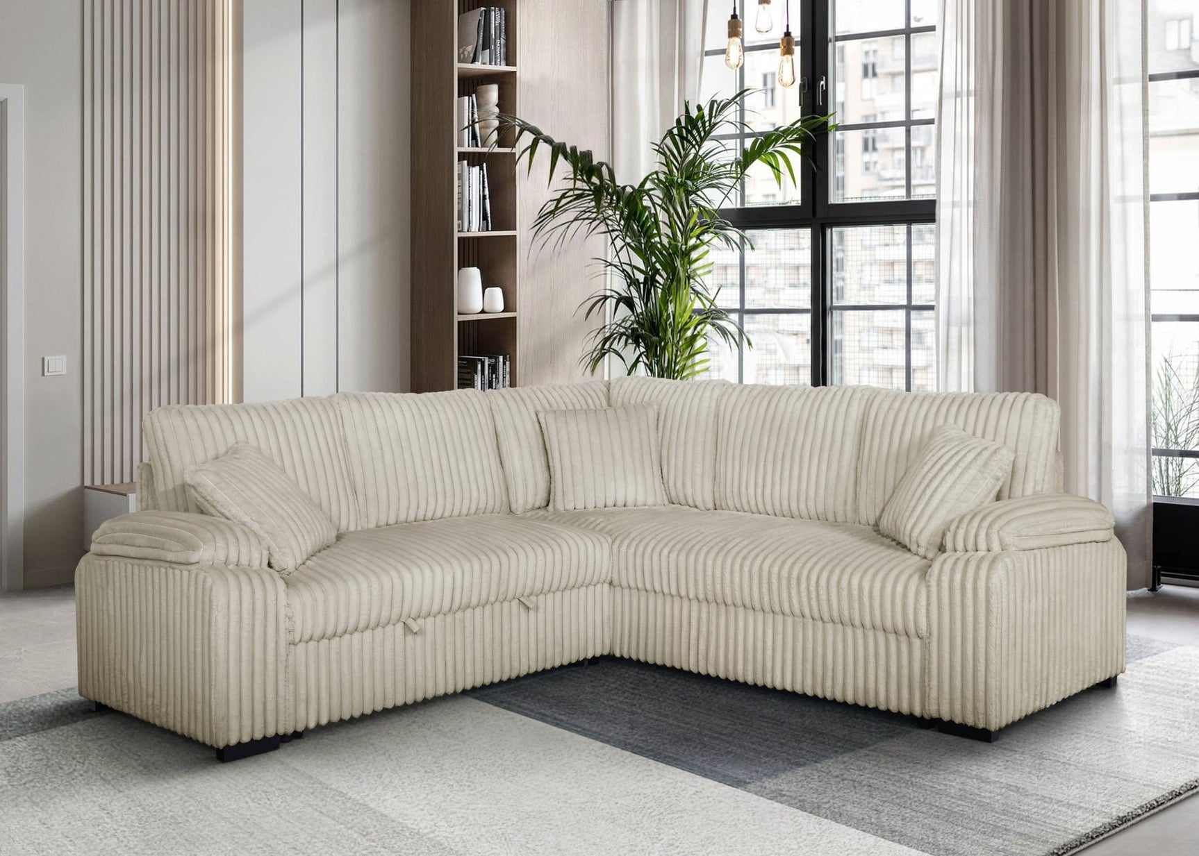Neeha Cream Corduroy Fabric Sectional