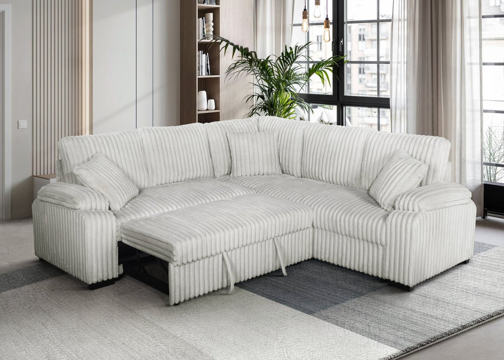 Neeha Gray Corduroy Fabric Sectional