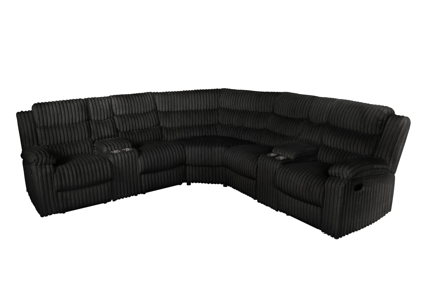 Calantha Black Corduroy Fabric Reclining Sectional