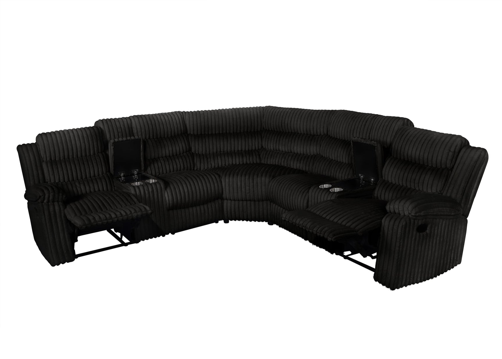 Calantha Black Corduroy Fabric Reclining Sectional