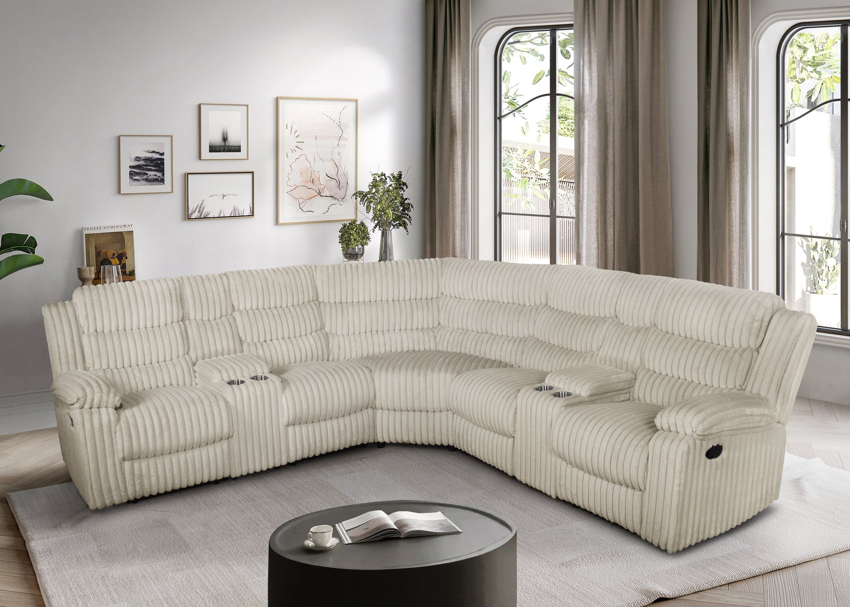 Calantha Cream Corduroy Fabric Reclining Sectional