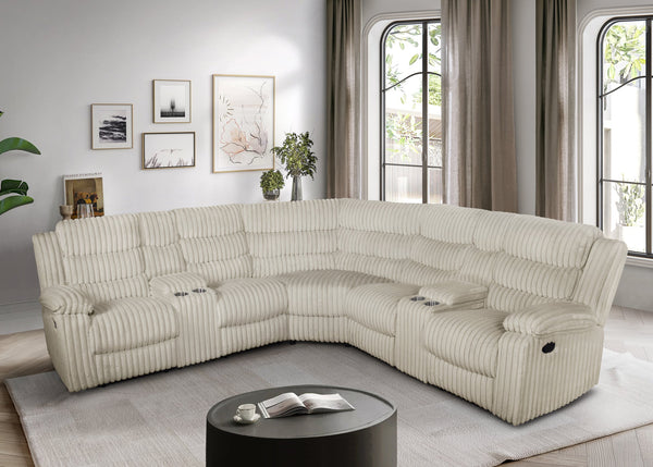 Calantha Cream Corduroy Fabric Reclining Sectional