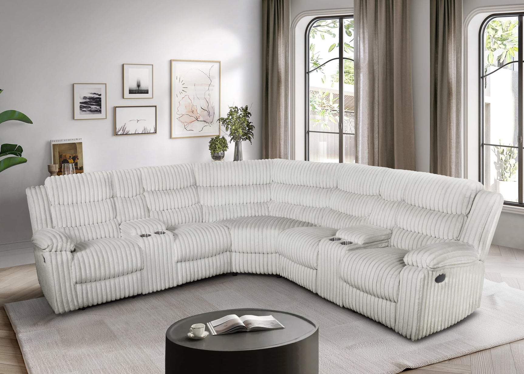 Calantha Gray Corduroy Fabric Reclining Sectional