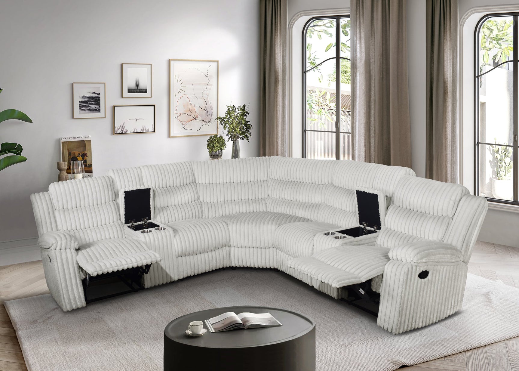 Calantha Gray Corduroy Fabric Reclining Sectional