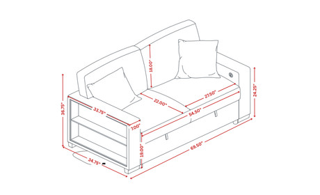 Bexley Grey Premium Fabric Sofa and Loveseat Set with Bookcase Arms and USB Ports view 12