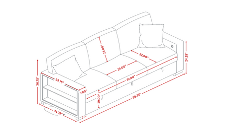 Bexley Grey Premium Fabric Sofa and Loveseat Set with Bookcase Arms and USB Ports view 11